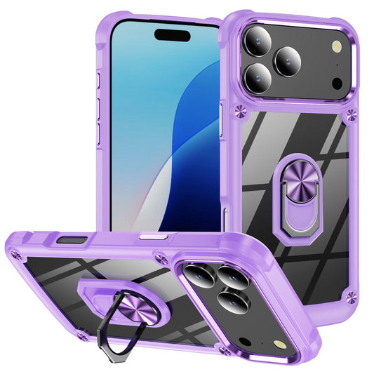 Compatible with iPhone 18 Pro Max TPU + PC Lens Protection Phone Case with Ring Holder - Purple