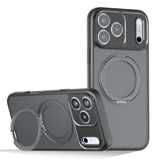 Compatible with iPhone 18 Pro Max Armor Magnetic Holder PC Dual-Layer TPU Phone Case - Frosted Black
