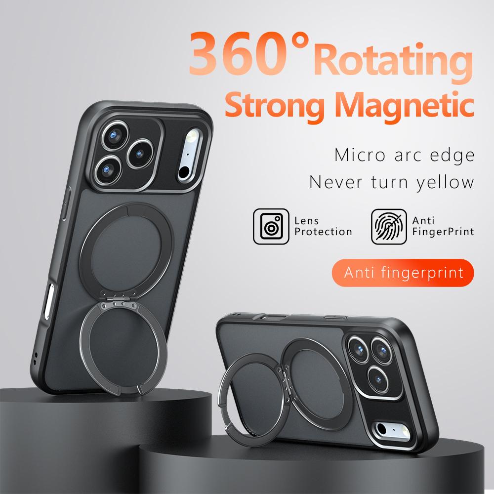 Compatible with iPhone 18 Pro Max Armor Magnetic Holder PC Dual-Layer TPU Phone Case - Frosted Black