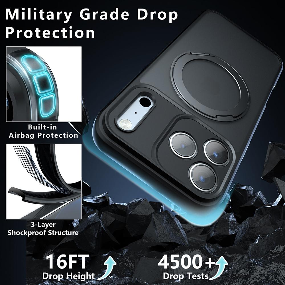 Compatible with iPhone 18 Pro Max Armor Magnetic Holder PC Dual-Layer TPU Phone Case - Frosted Black