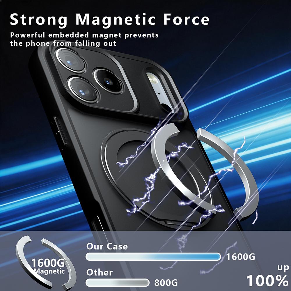 Compatible with iPhone 18 Pro Max Armor Magnetic Holder PC Dual-Layer TPU Phone Case - Frosted Black