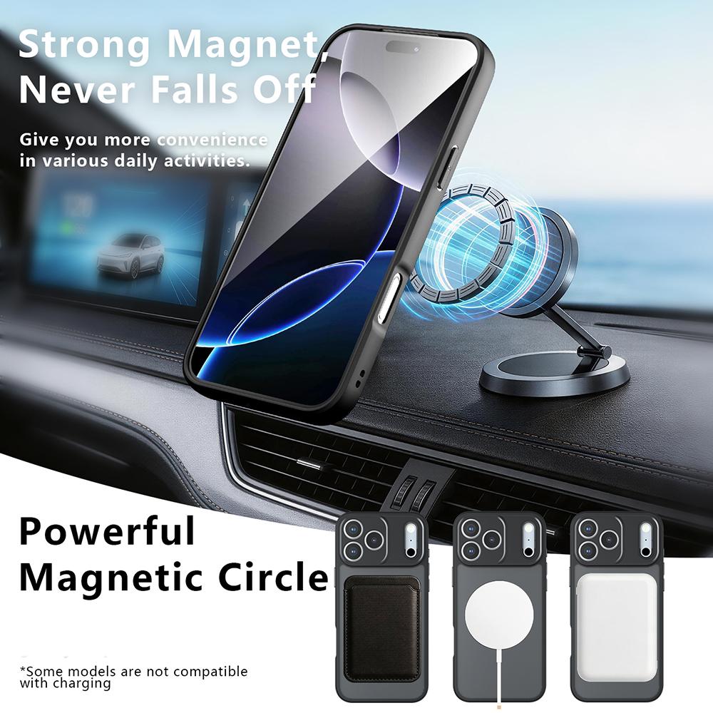 Compatible with iPhone 18 Pro Max Armor Magnetic Holder PC Dual-Layer TPU Phone Case - Frosted Black