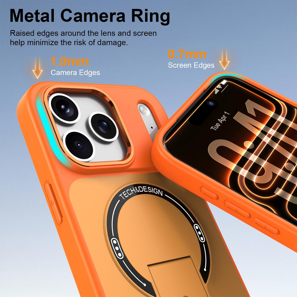 Compatible with iPhone 18 Pro Skin-Feel TPU Dual-Layer PC Magnetic Phone Case with Kickstand - Orange