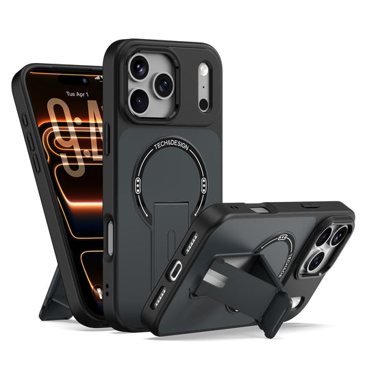 Compatible with iPhone 18 Pro Max Skin-Feel TPU Dual-Layer PC Magnetic Phone Case with Kickstand - Black