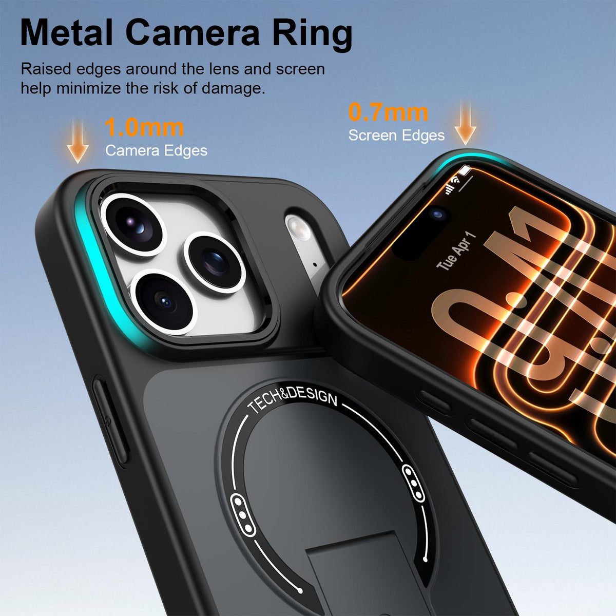 Compatible with iPhone 18 Pro Max Skin-Feel TPU Dual-Layer PC Magnetic Phone Case with Kickstand - Black