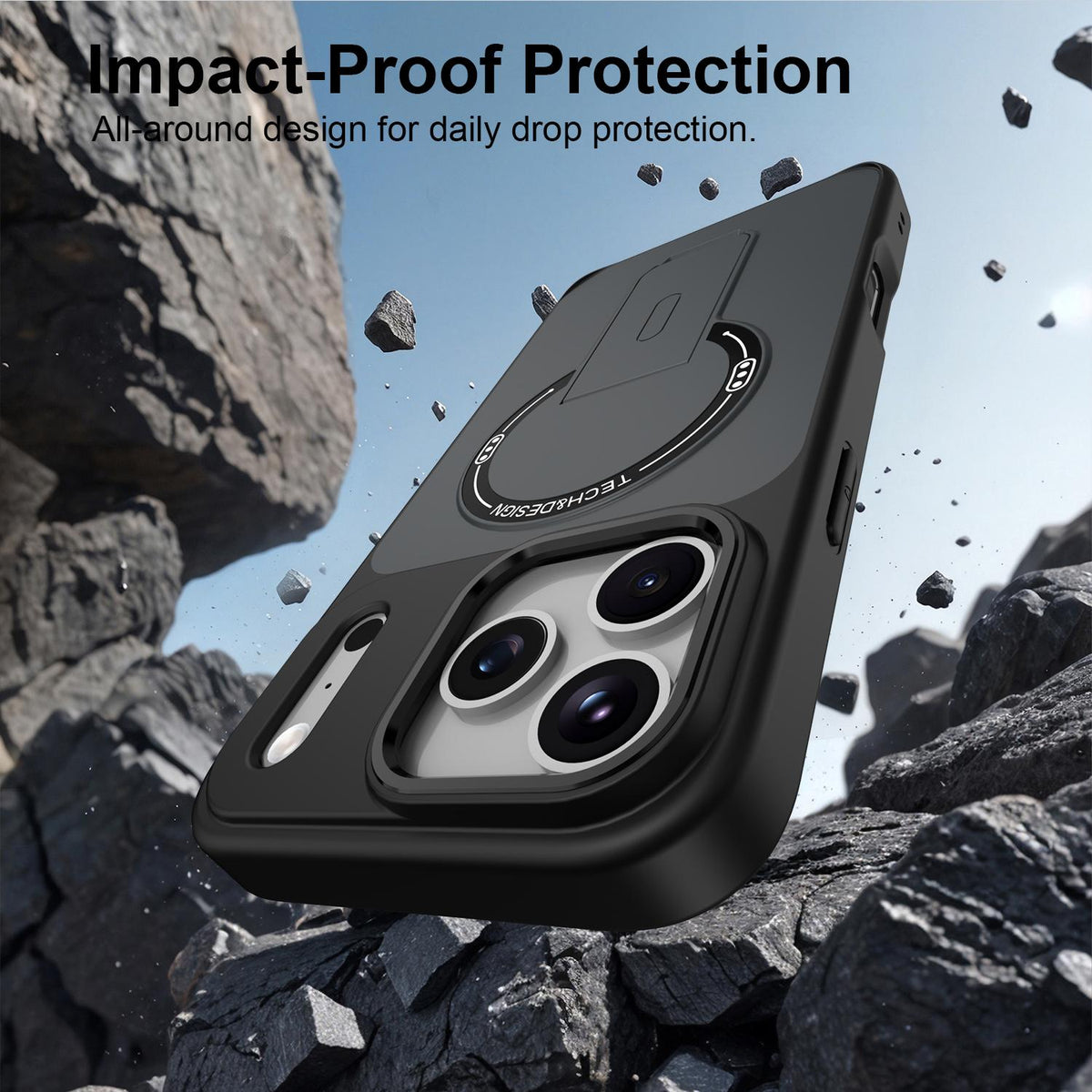 Compatible with iPhone 18 Pro Max Skin-Feel TPU Dual-Layer PC Magnetic Phone Case with Kickstand - Black