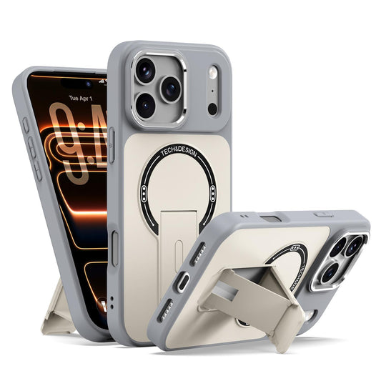 Compatible with iPhone 18 Pro Max Skin-Feel TPU Dual-Layer PC Magnetic Phone Case with Kickstand - Gray