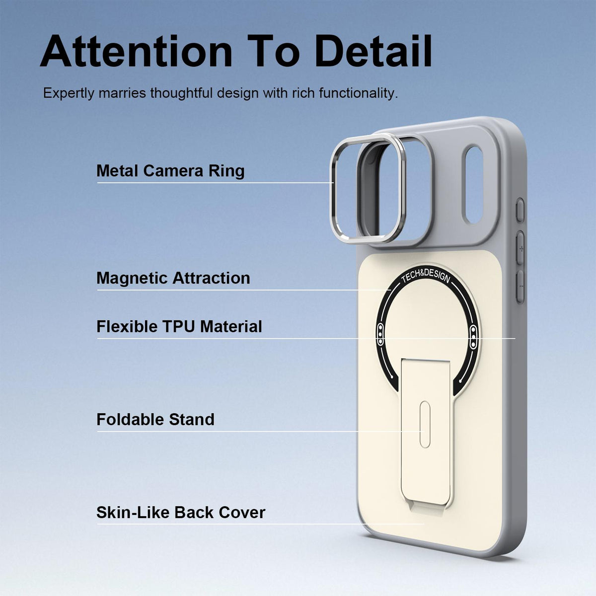 Compatible with iPhone 18 Pro Max Skin-Feel TPU Dual-Layer PC Magnetic Phone Case with Kickstand - Gray