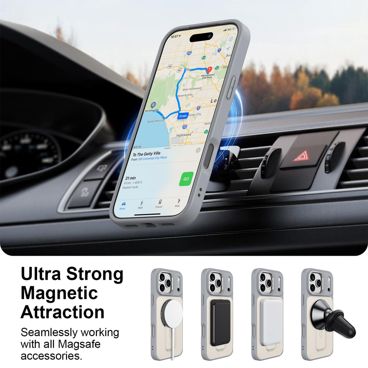 Compatible with iPhone 18 Pro Max Skin-Feel TPU Dual-Layer PC Magnetic Phone Case with Kickstand - Gray