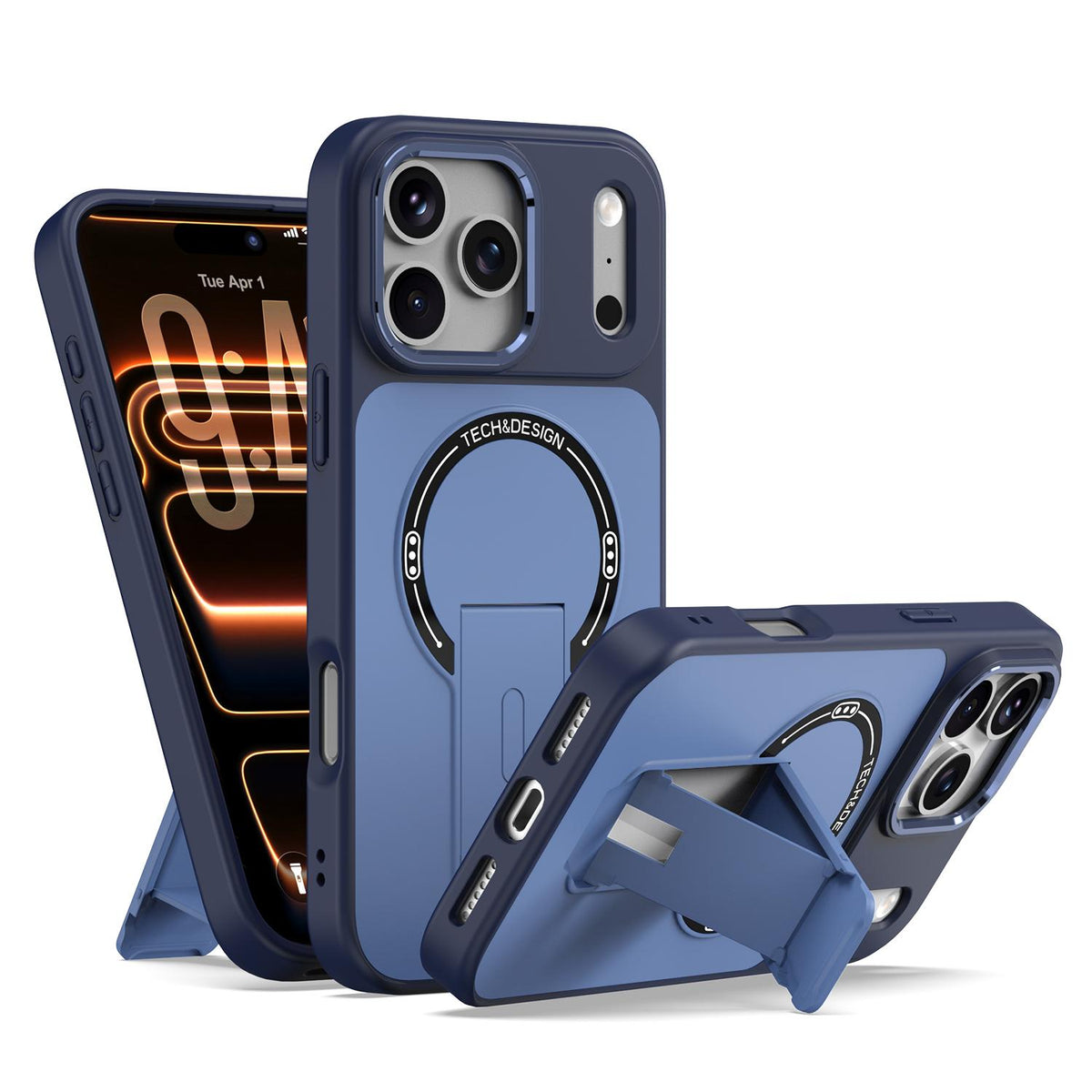 Compatible with iPhone 18 Pro Max Skin-Feel TPU Dual-Layer PC Magnetic Phone Case with Kickstand - Blue