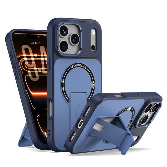 Compatible with iPhone 18 Pro Max Skin-Feel TPU Dual-Layer PC Magnetic Phone Case with Kickstand - Blue
