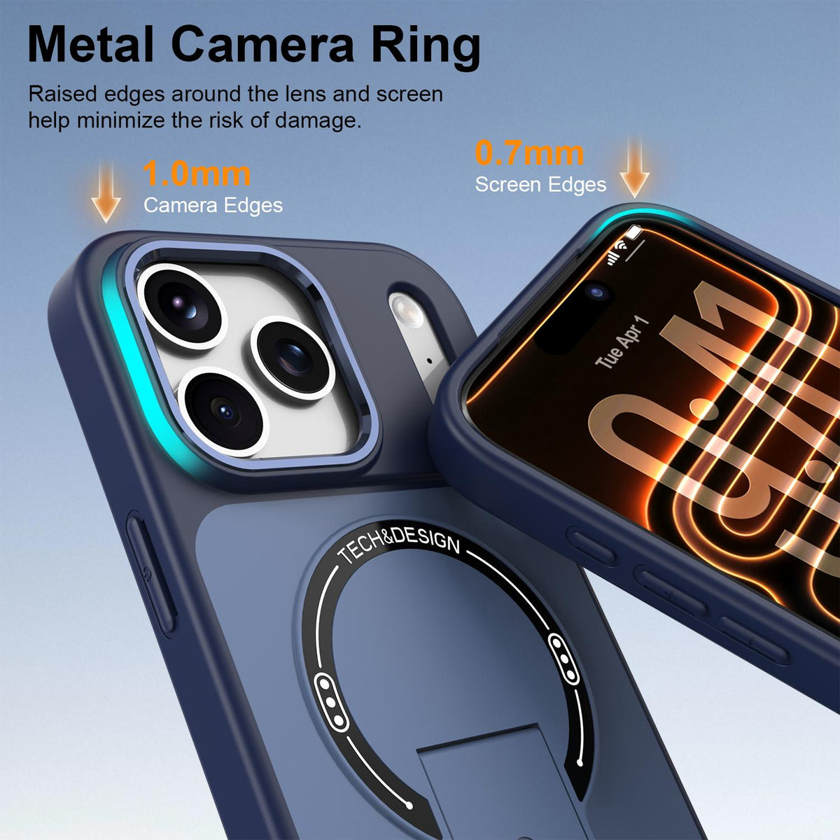 Compatible with iPhone 18 Pro Max Skin-Feel TPU Dual-Layer PC Magnetic Phone Case with Kickstand - Blue