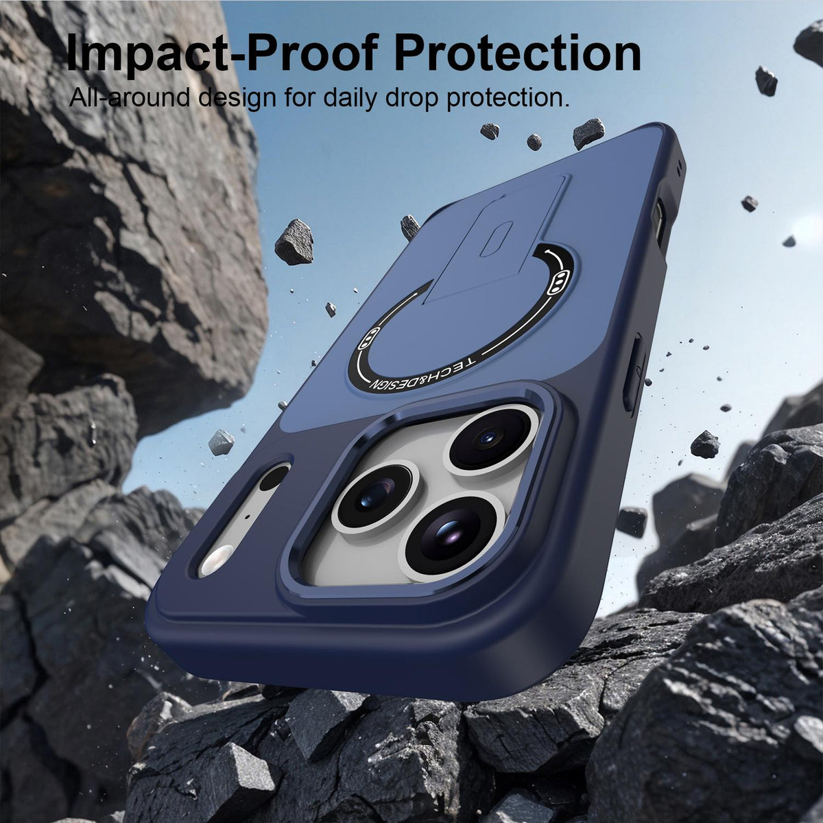 Compatible with iPhone 18 Pro Max Skin-Feel TPU Dual-Layer PC Magnetic Phone Case with Kickstand - Blue