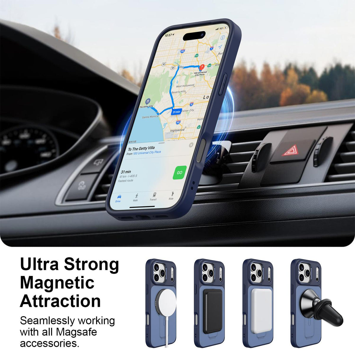 Compatible with iPhone 18 Pro Max Skin-Feel TPU Dual-Layer PC Magnetic Phone Case with Kickstand - Blue