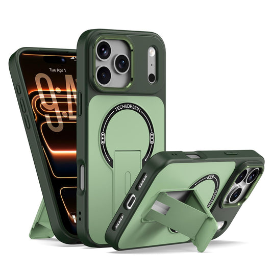 Compatible with iPhone 18 Pro Max Skin-Feel TPU Dual-Layer PC Magnetic Phone Case with Kickstand - Green