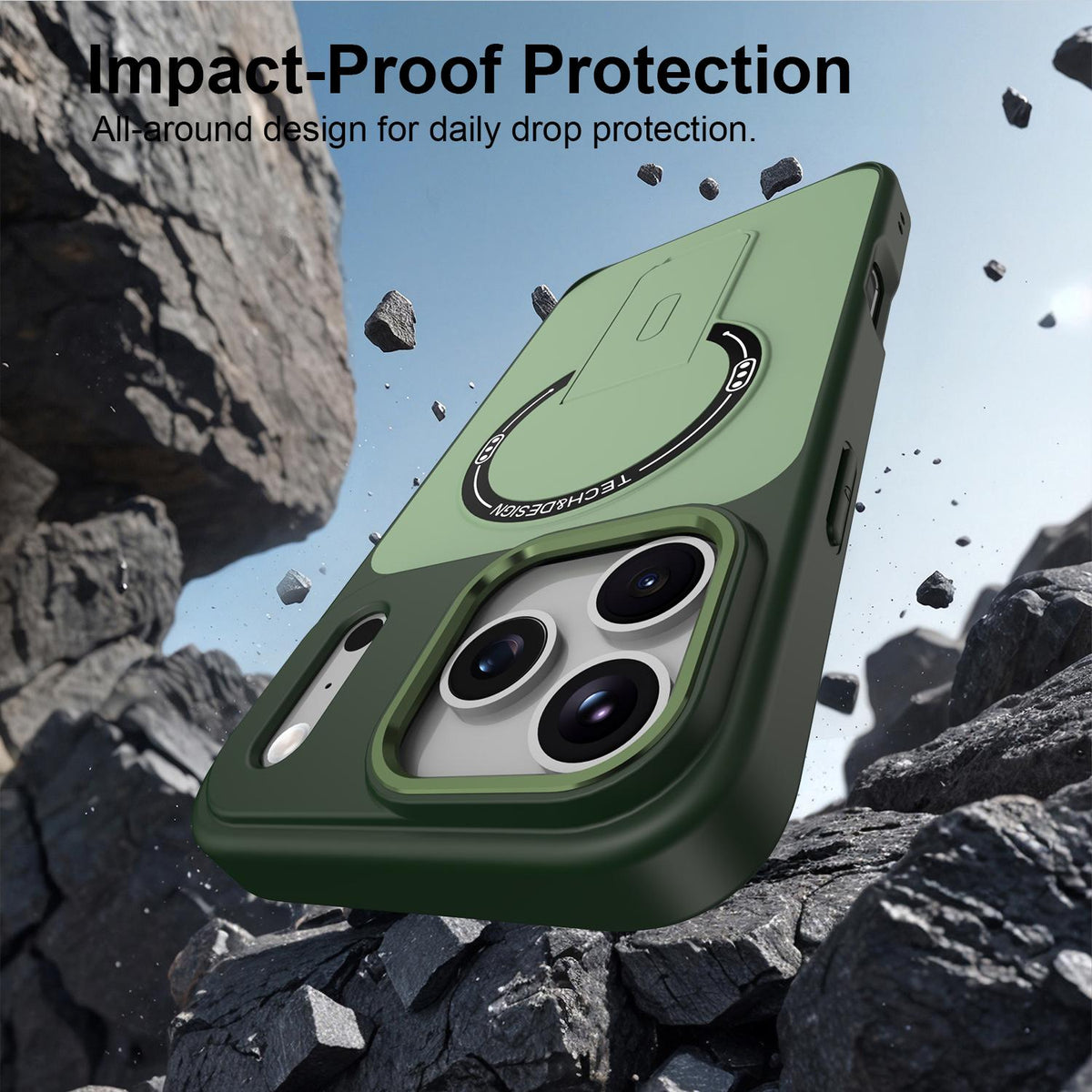Compatible with iPhone 18 Pro Max Skin-Feel TPU Dual-Layer PC Magnetic Phone Case with Kickstand - Green