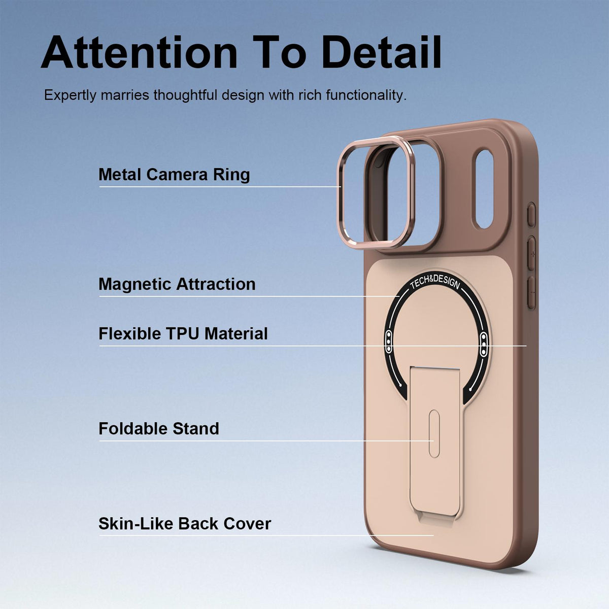 Compatible with iPhone 18 Pro Max Skin-Feel TPU Dual-Layer PC Magnetic Phone Case with Kickstand - Brown