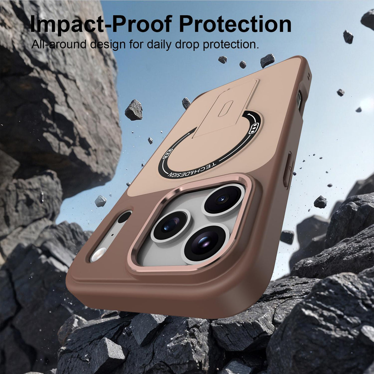 Compatible with iPhone 18 Pro Max Skin-Feel TPU Dual-Layer PC Magnetic Phone Case with Kickstand - Brown
