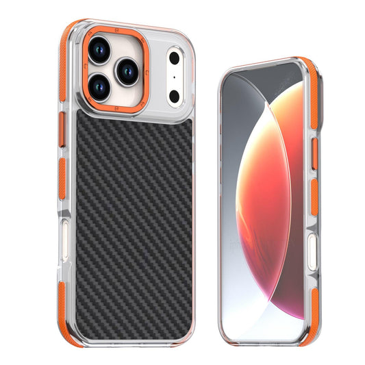 Compatible with iPhone 18 Pro Max Dual-Color Carbon Fiber Texture Acrylic Dual-Layer TPU Phone Case - Orange