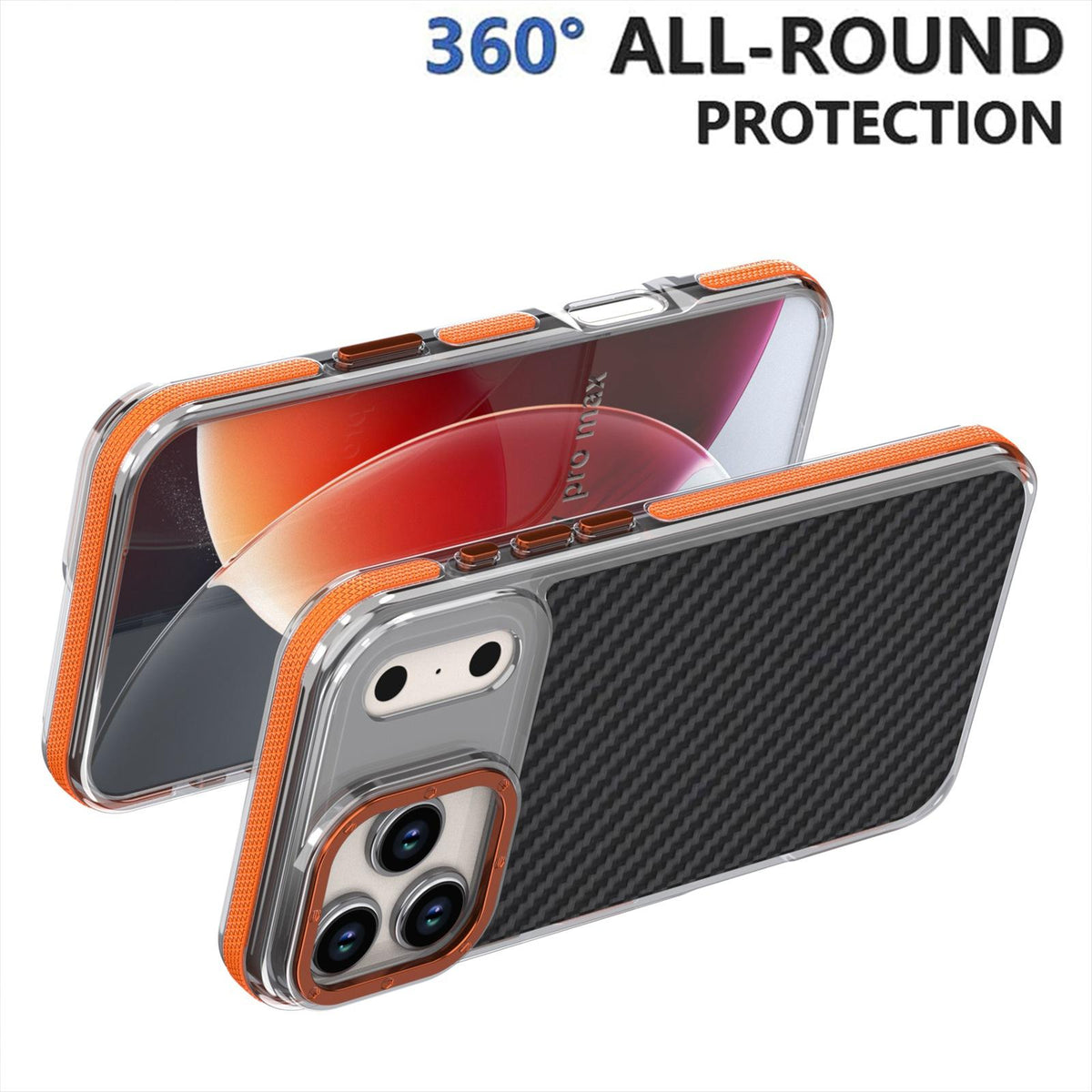Compatible with iPhone 18 Pro Max Dual-Color Carbon Fiber Texture Acrylic Dual-Layer TPU Phone Case - Orange