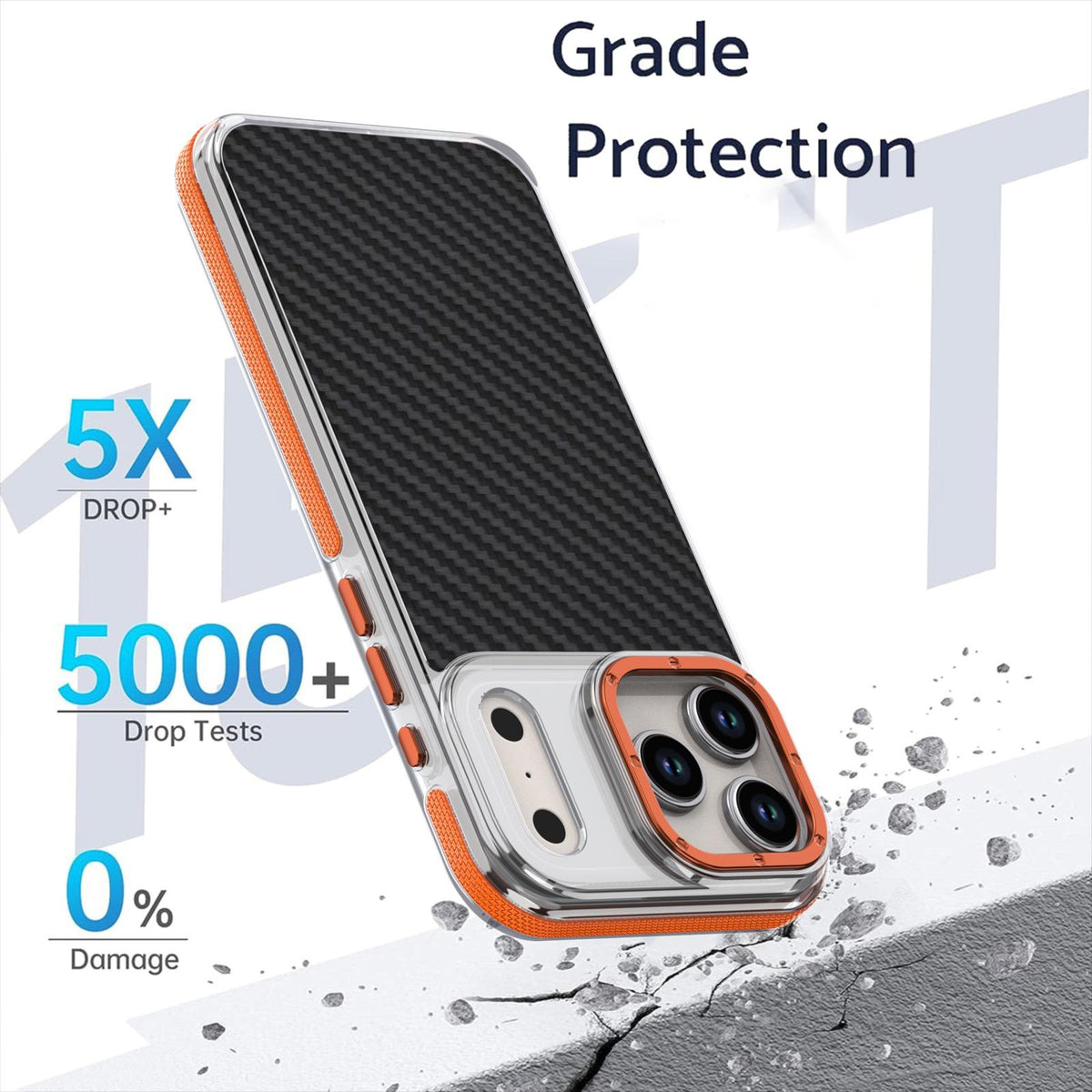 Compatible with iPhone 18 Pro Max Dual-Color Carbon Fiber Texture Acrylic Dual-Layer TPU Phone Case - Orange