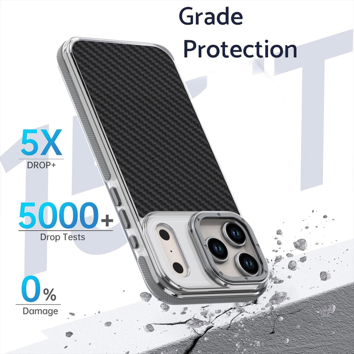 Compatible with iPhone 18 Pro Max Dual-Color Carbon Fiber Texture Acrylic Dual-Layer TPU Phone Case - Gray