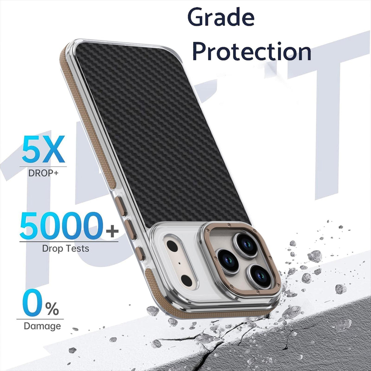Compatible with iPhone 18 Pro Max Dual-Color Carbon Fiber Texture Acrylic Dual-Layer TPU Phone Case - Gold