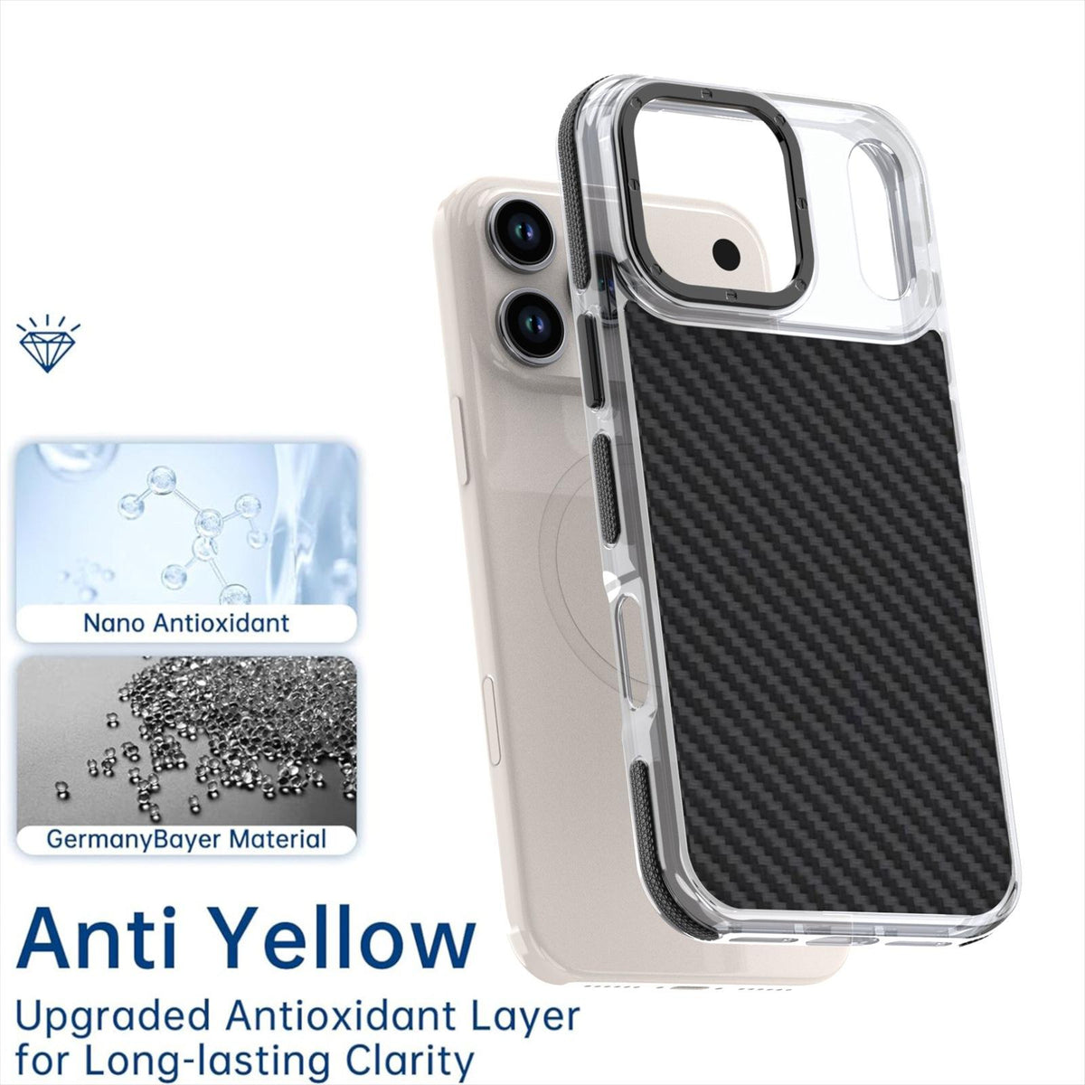 Compatible with iPhone 18 Pro Dual-Color Carbon Fiber Texture Acrylic Dual-Layer TPU Phone Case - Black