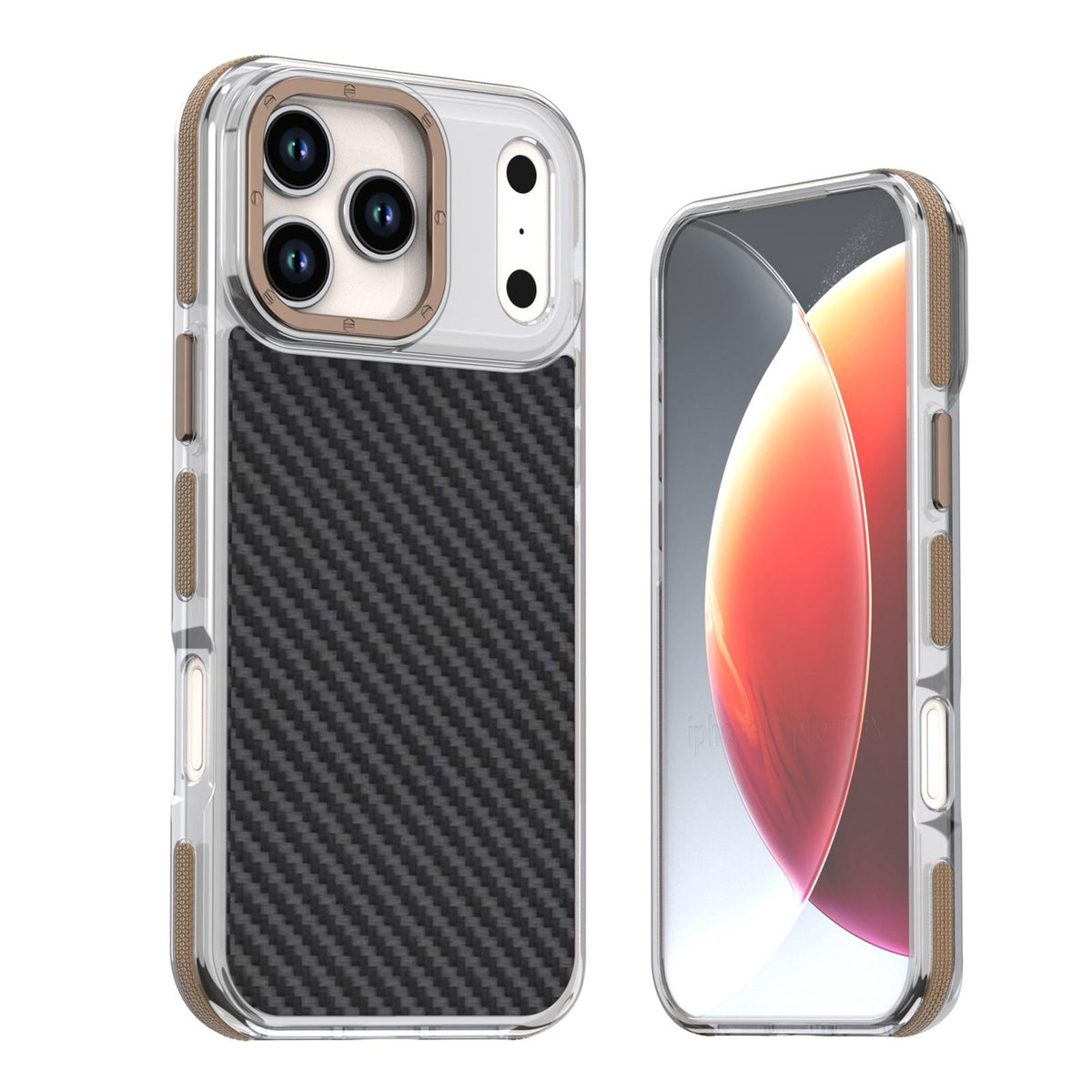 Compatible with iPhone 18 Pro Dual-Color Carbon Fiber Texture Acrylic Dual-Layer TPU Phone Case - Gold