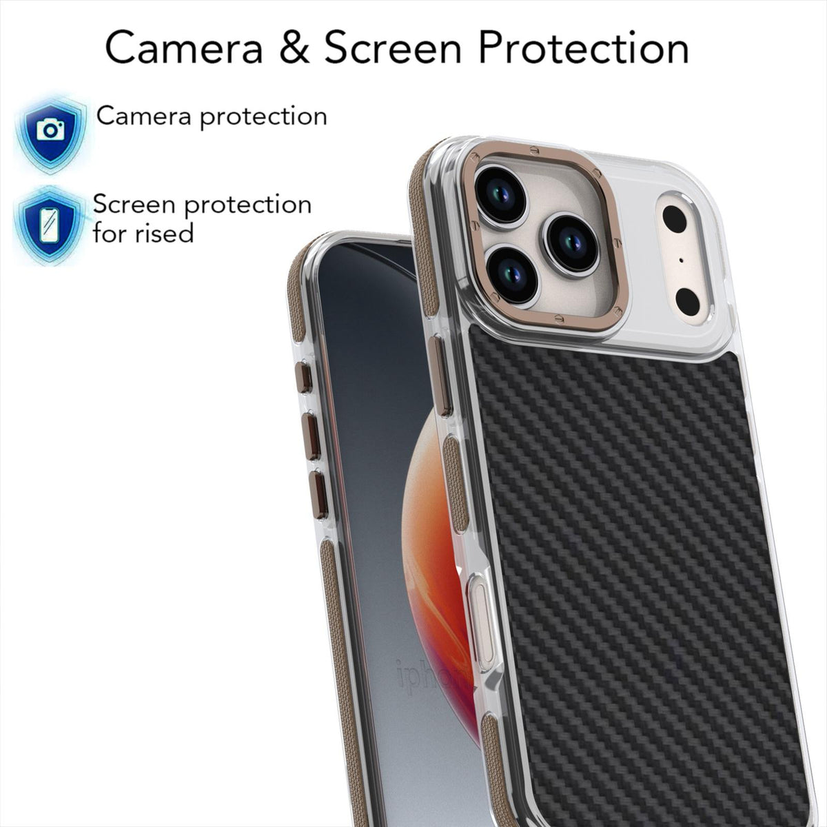 Compatible with iPhone 18 Pro Dual-Color Carbon Fiber Texture Acrylic Dual-Layer TPU Phone Case - Gold