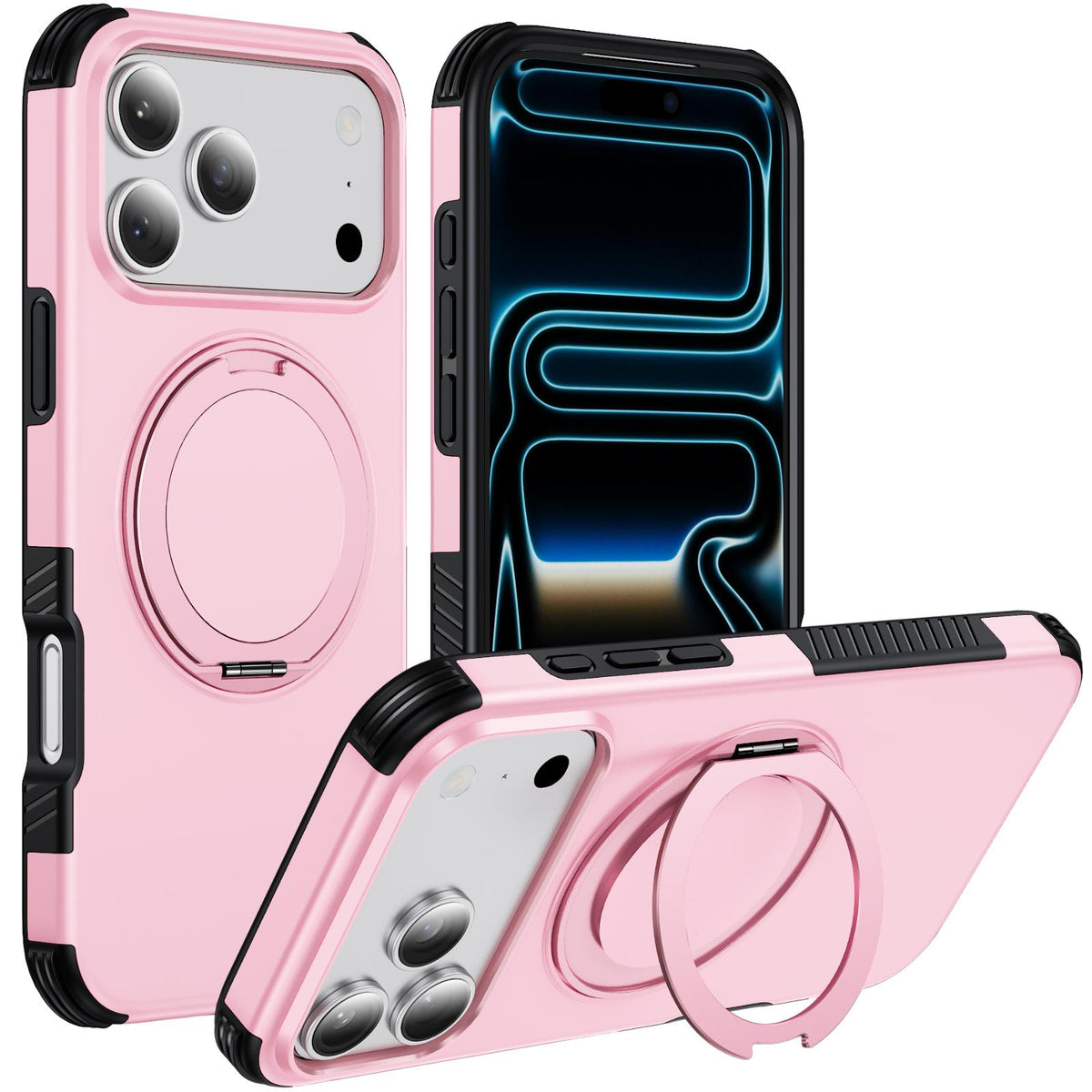 Compatible with iPhone 18 Pro Magnetic 360 Rotating Holder Phone Case - Pink