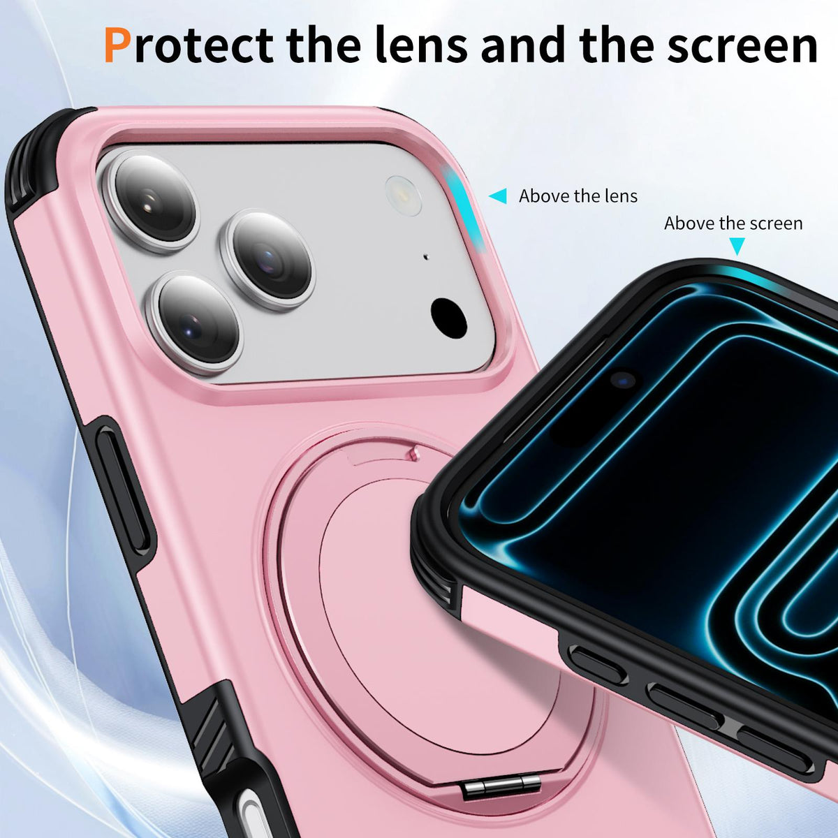 Compatible with iPhone 18 Pro Magnetic 360 Rotating Holder Phone Case - Pink