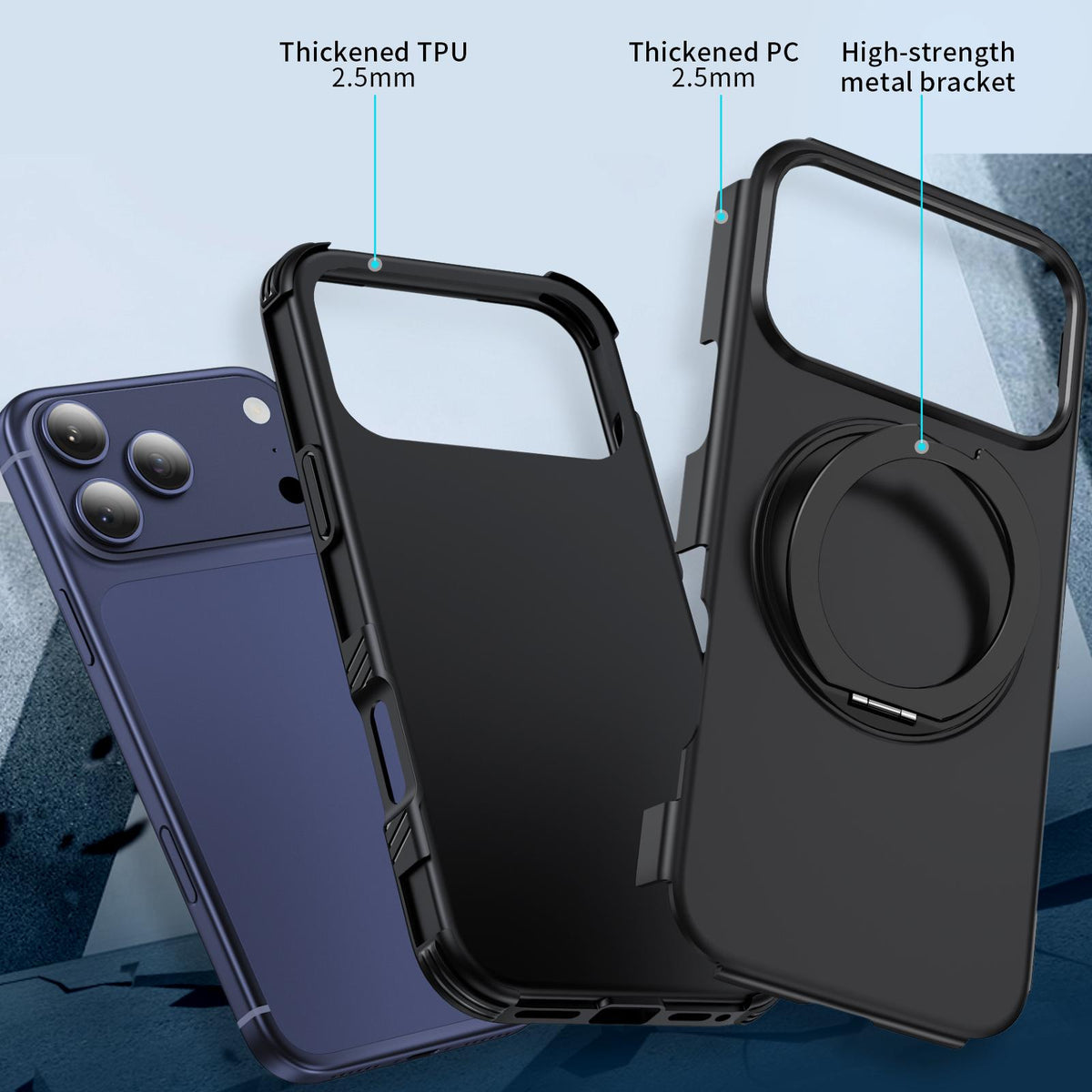 Compatible with iPhone 18 Pro Magnetic 360 Rotating Holder Phone Case - Black