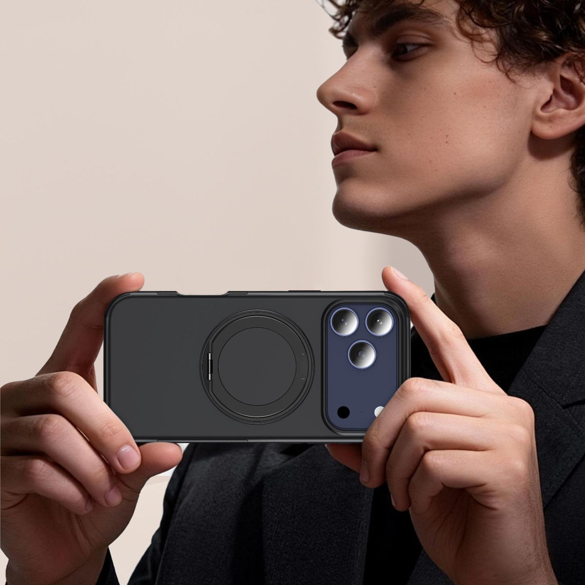 Compatible with iPhone 18 Pro Magnetic 360 Rotating Holder Phone Case - Black