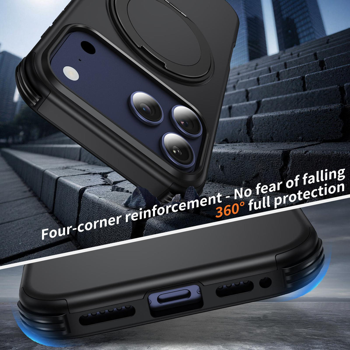 Compatible with iPhone 18 Pro Magnetic 360 Rotating Holder Phone Case - Black