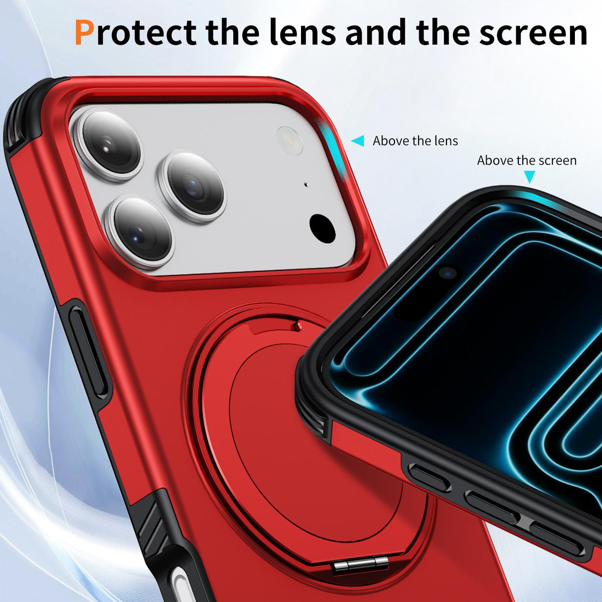 Compatible with iPhone 18 Pro Magnetic 360 Rotating Holder Phone Case - Red