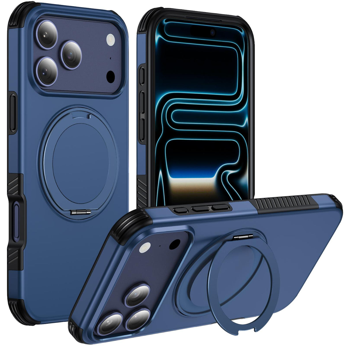 Compatible with iPhone 18 Pro Magnetic 360 Rotating Holder Phone Case - Blue