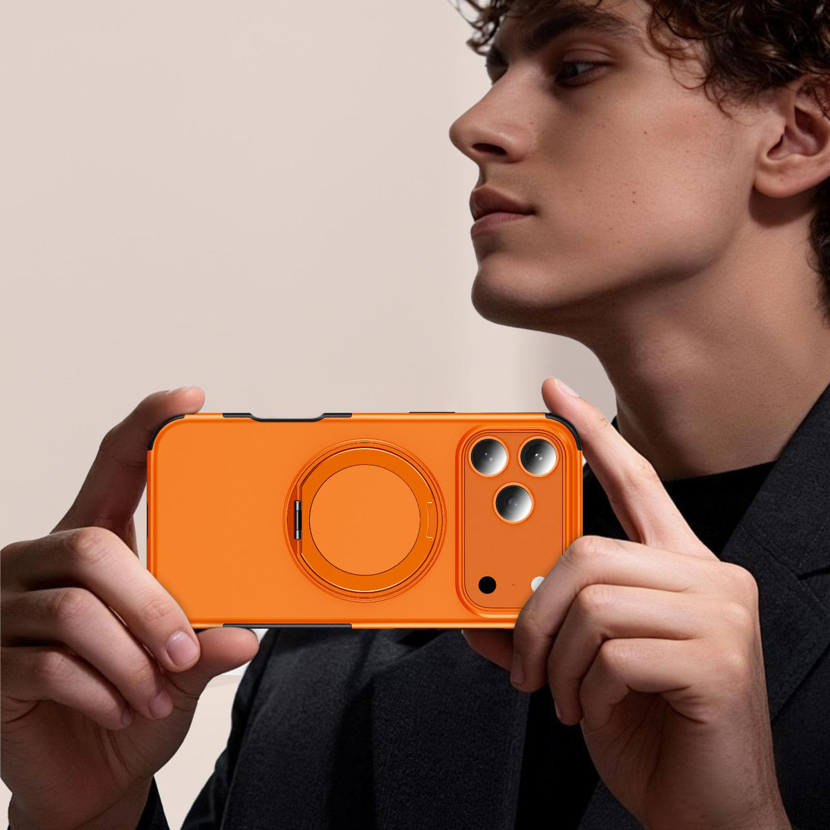 Compatible with iPhone 18 Pro Max Magnetic 360 Rotating Holder Phone Case - Orange
