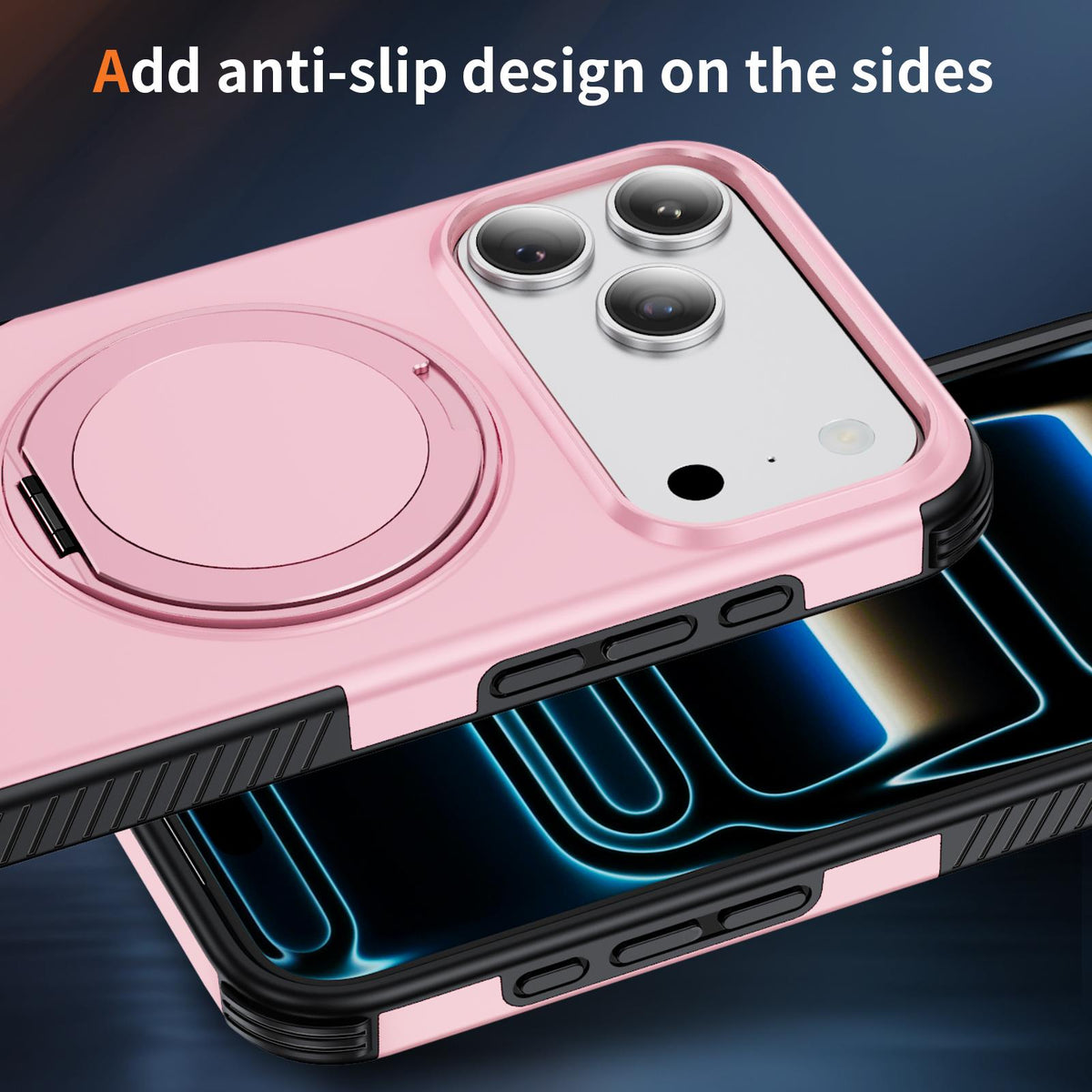 Compatible with iPhone 18 Pro Max Magnetic 360 Rotating Holder Phone Case - Pink