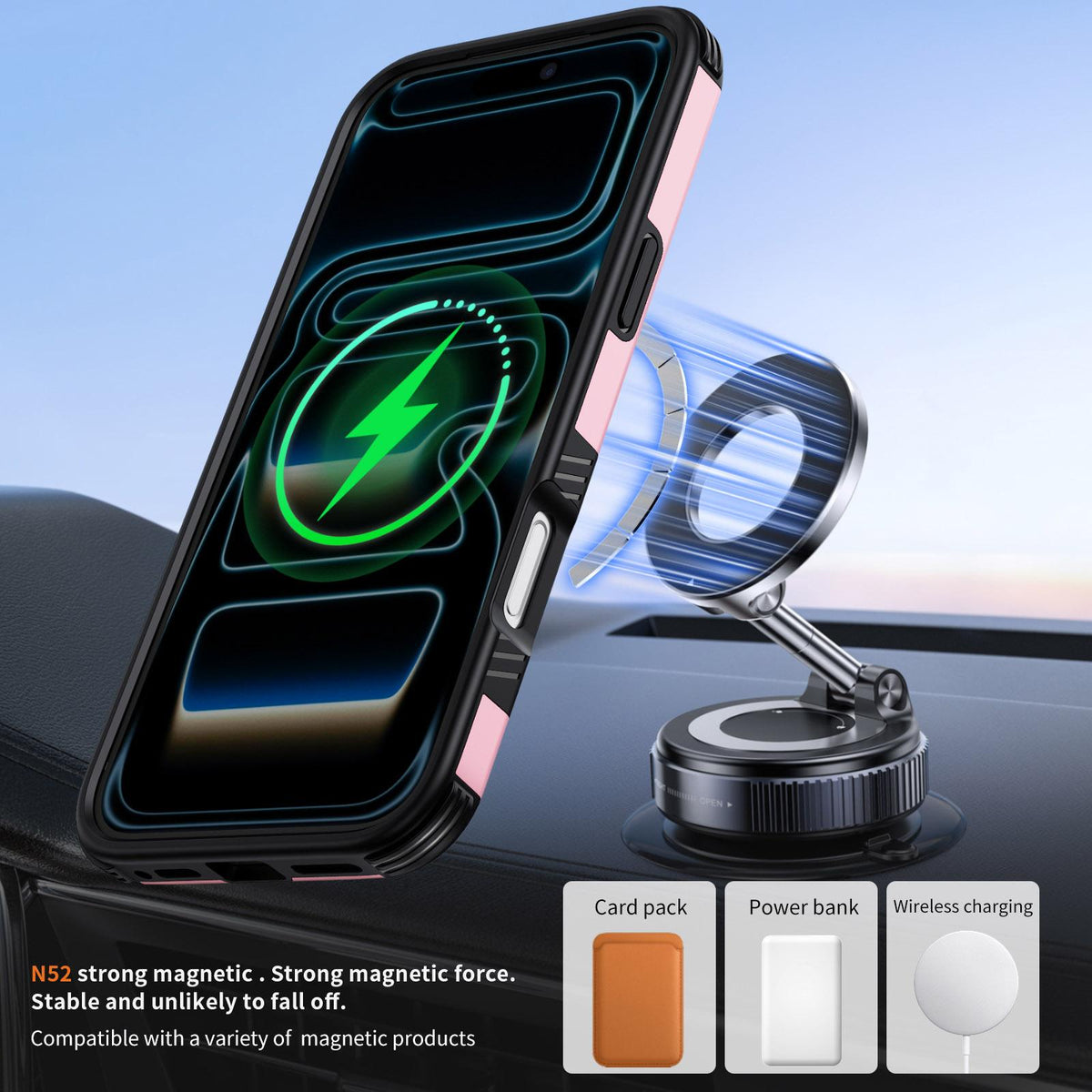 Compatible with iPhone 18 Pro Max Magnetic 360 Rotating Holder Phone Case - Pink