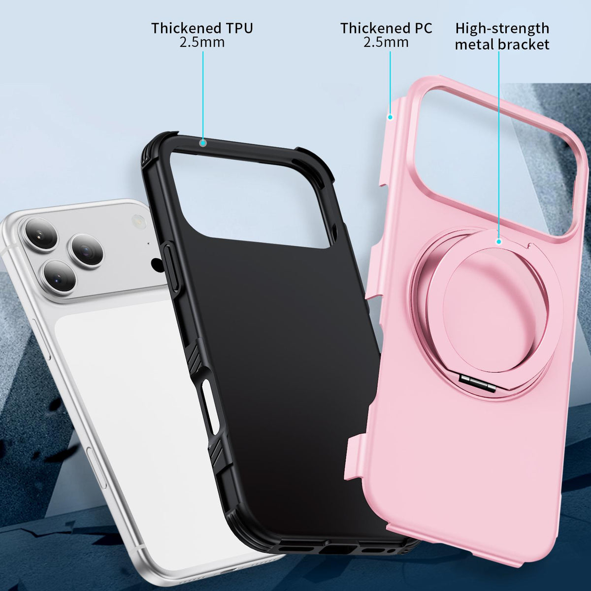Compatible with iPhone 18 Pro Max Magnetic 360 Rotating Holder Phone Case - Pink