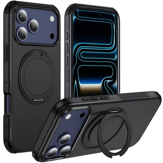 Compatible with iPhone 18 Pro Max Magnetic 360 Rotating Holder Phone Case - Black