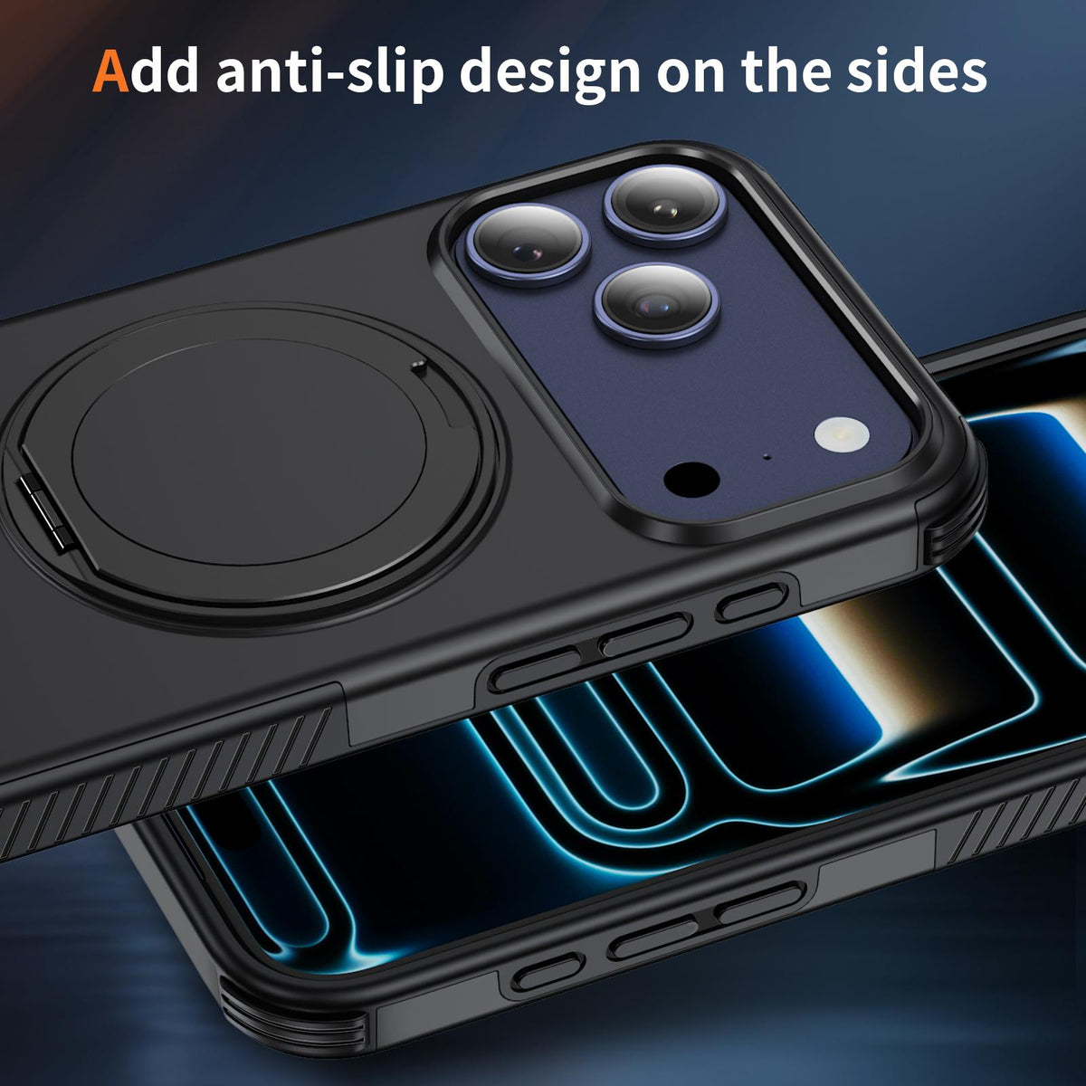 Compatible with iPhone 18 Pro Max Magnetic 360 Rotating Holder Phone Case - Black