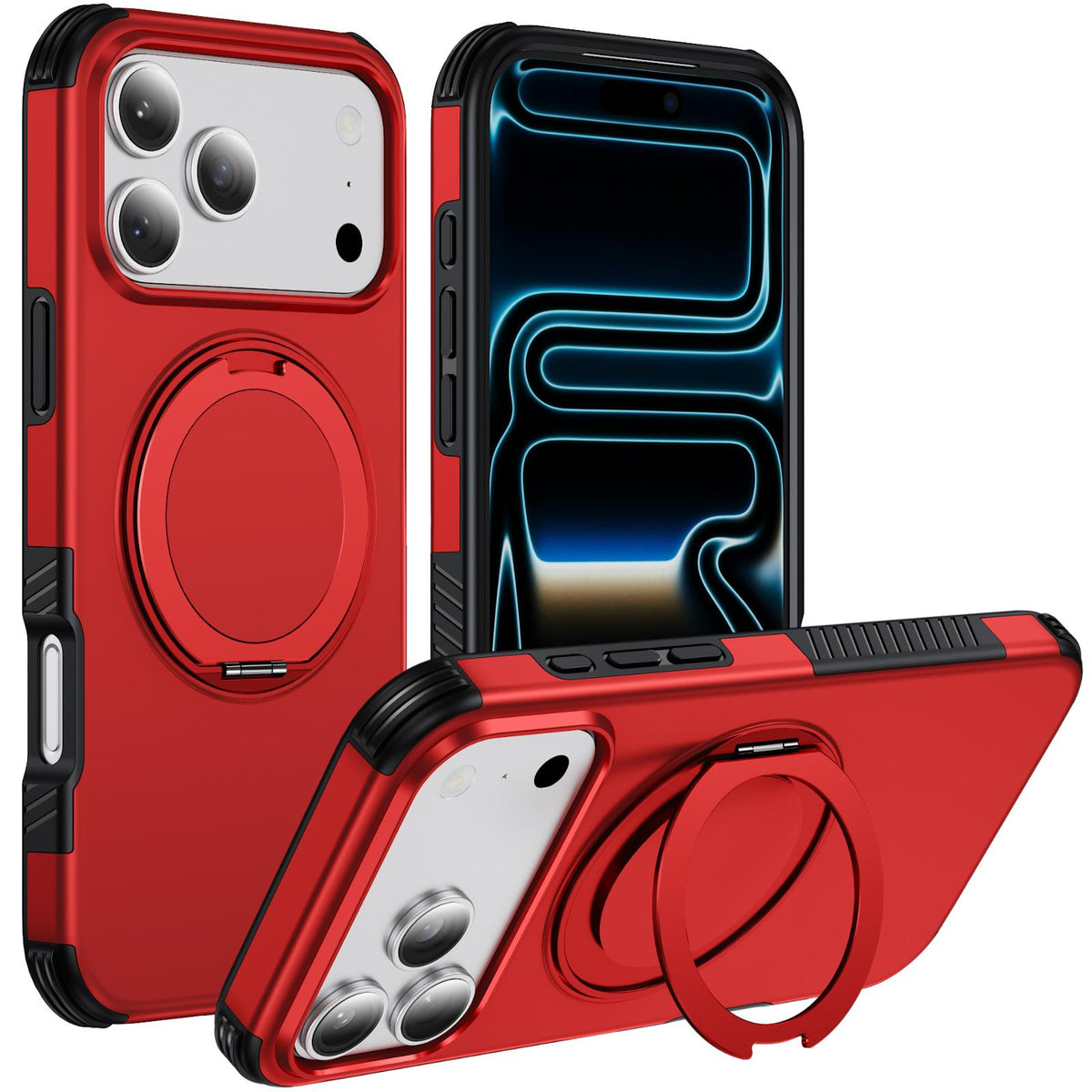 Compatible with iPhone 18 Pro Max Magnetic 360 Rotating Holder Phone Case - Red