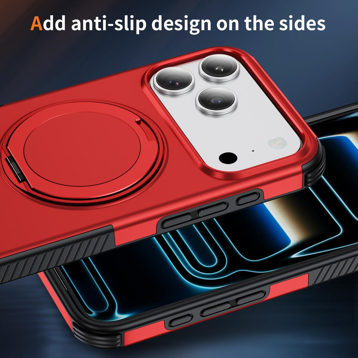 Compatible with iPhone 18 Pro Max Magnetic 360 Rotating Holder Phone Case - Red