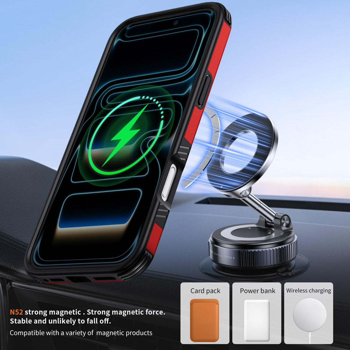 Compatible with iPhone 18 Pro Max Magnetic 360 Rotating Holder Phone Case - Red