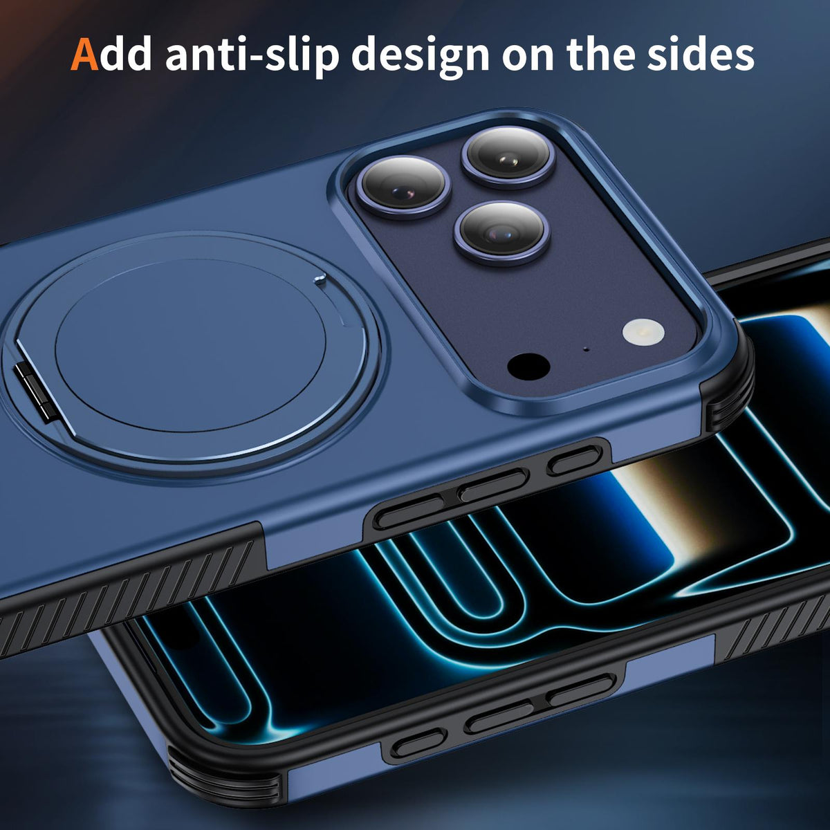 Compatible with iPhone 18 Pro Max Magnetic 360 Rotating Holder Phone Case - Blue
