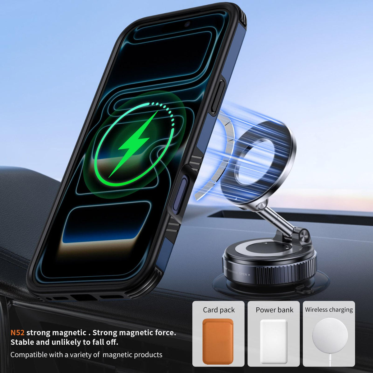 Compatible with iPhone 18 Pro Max Magnetic 360 Rotating Holder Phone Case - Blue