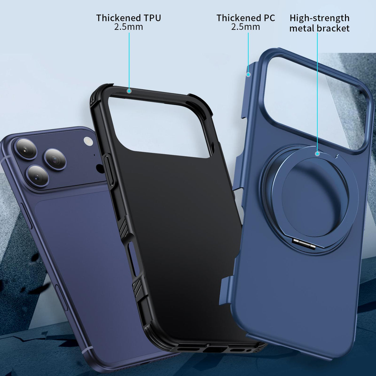 Compatible with iPhone 18 Pro Max Magnetic 360 Rotating Holder Phone Case - Blue