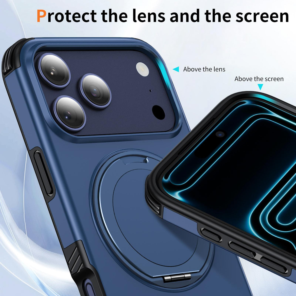 Compatible with iPhone 18 Pro Max Magnetic 360 Rotating Holder Phone Case - Blue